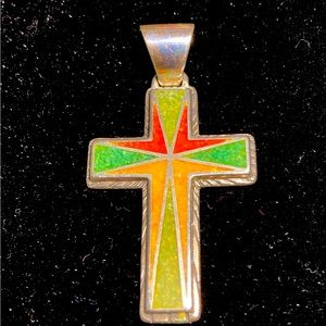 Carolyn Pollack Relios 925 Sterling Silver Multistone Mosaic Cross Penda…